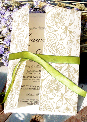 golden garden lotka paper with seeded insert and hand dyed silk ribbon