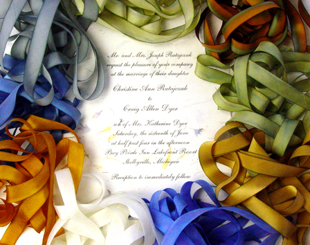 silk ribbon and wedding invitation