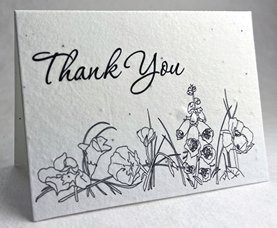 line art wildflower thank you card