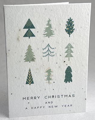 Merry Christmas nine green watercolor trees