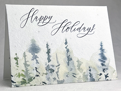 Happy Holidays watercolor trees