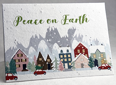 Peace on Earth watercolor snowy town