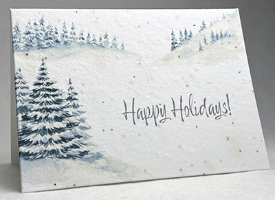 happy holidays watercolor trees christmas card