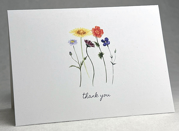 recycled thank you card with wildflower bouquet