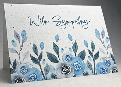 A7 folding sympathy seed paper card with blue roses