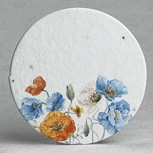 poppy blue and orange seed paper printed circle