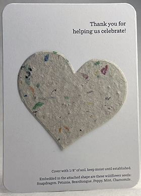 Seed paper heart shape attached to printed card
