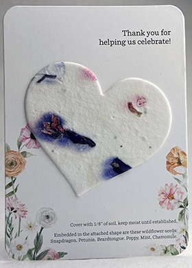 Seed paper heart shape attached to printed card