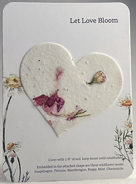 Seed paper heart shape attached to printed card