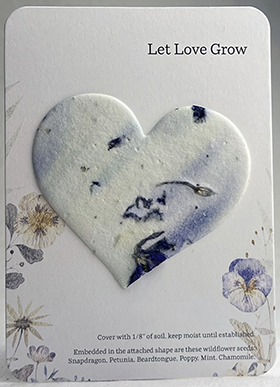 Seed paper heart shape attached to printed card