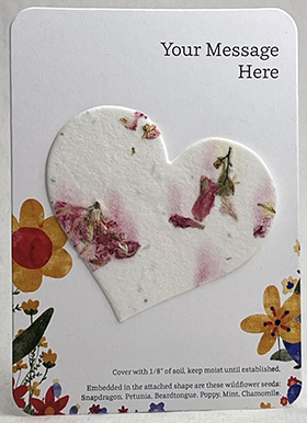 Seed paper heart shape attached to printed card