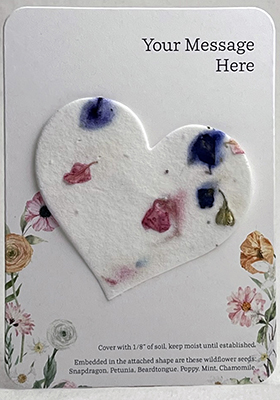 Seed paper heart shape attached to printed card