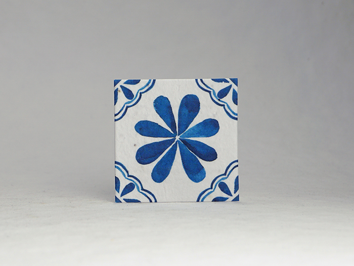 Blue Tile Flower square seed paper tags