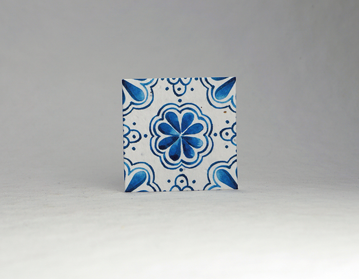 Blue Tile Print square seed paper tags