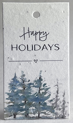 happy holidays blue trees gift tag