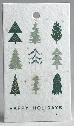 Happy Holidays 9 Green Trees gift tag