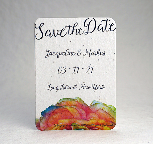 Watercolor Floral print seed paper invitation 5x7