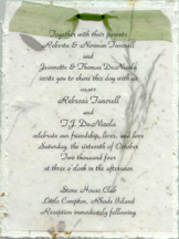 cotton paper invitation with vellum and organza ribbon