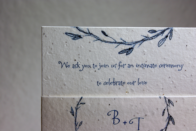 blue wreath wedding invitation