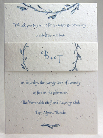 5x7 wedding invitation with blue wreath design