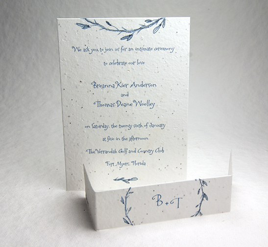 blue wreath wedding invitation