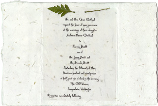 6"x9" Handmade Invitation with Leather Fern Attachment
