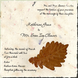 Flat panel cotton paper invitation with leaves