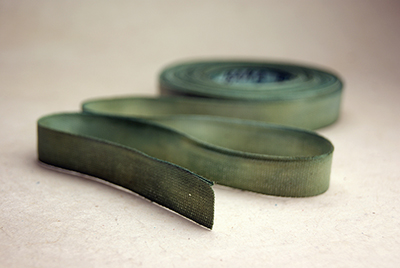 Green cotton hand dyed ribbon #054