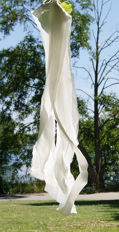 White silk ribbon bouquet cascade