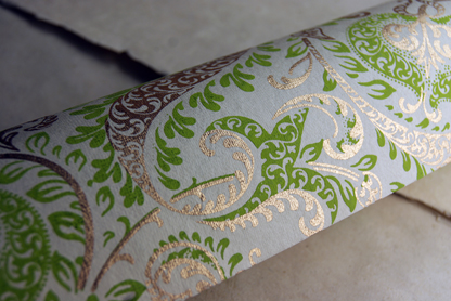 cream with green and gold handmade paper