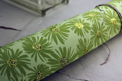 green with green and gold flowers handmade paper