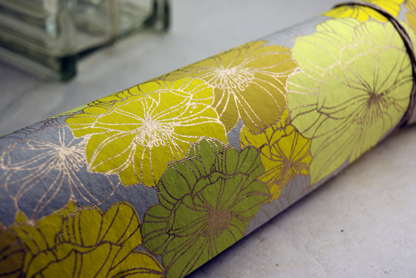 yellow green pewter and gold peony flowers handmade paper